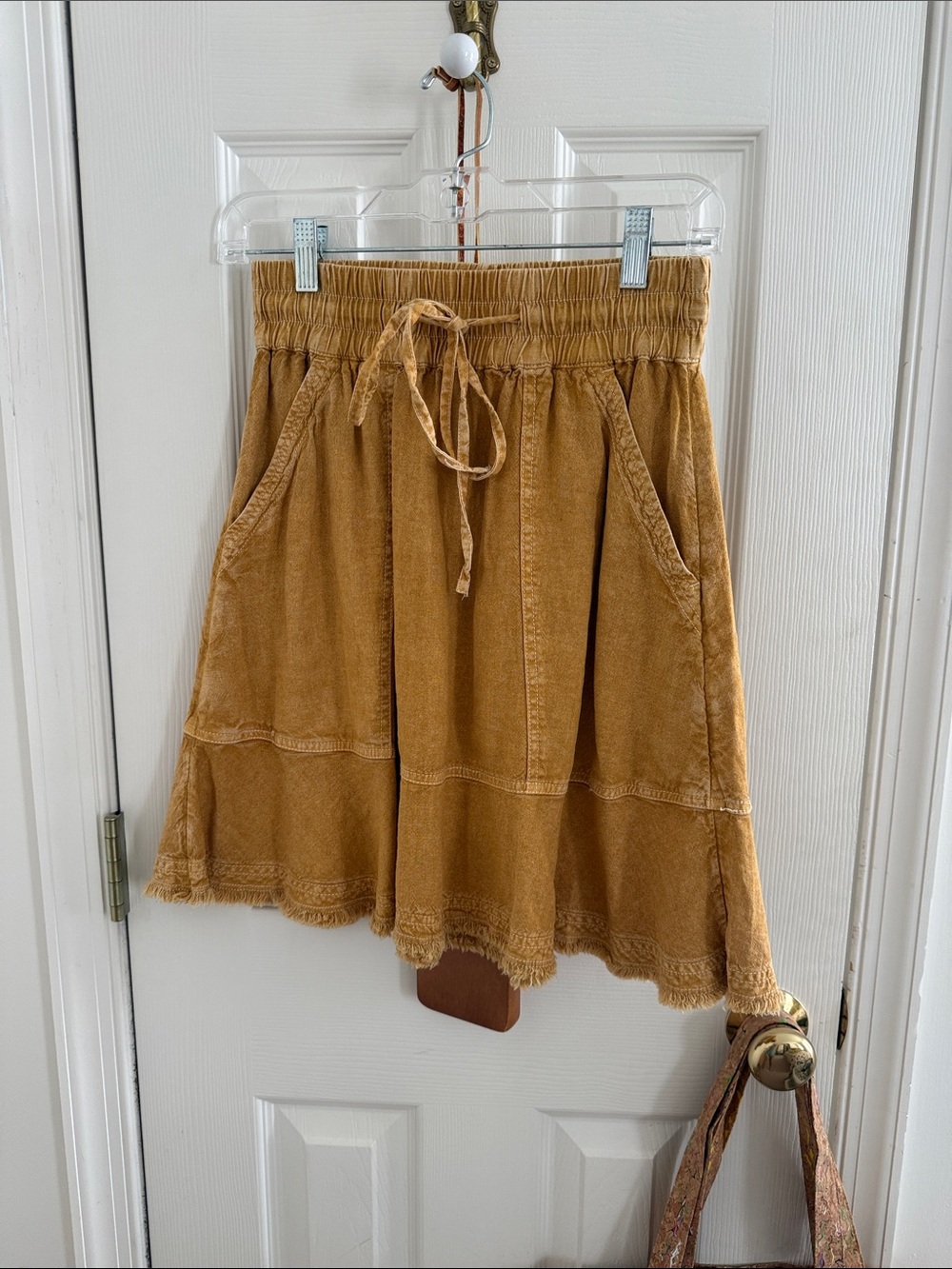 Pilcro Mustard Drawstring Tiered A-Line Skirt